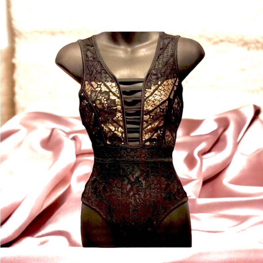 Haute Monde black lace bodysuit.